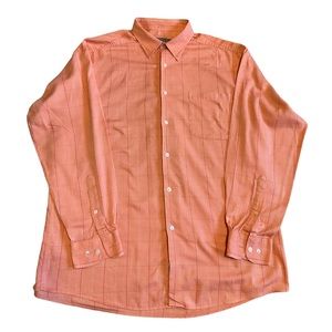 Talbots Coral Checked Long Sleeve Casual Cotton Button Down Size XL